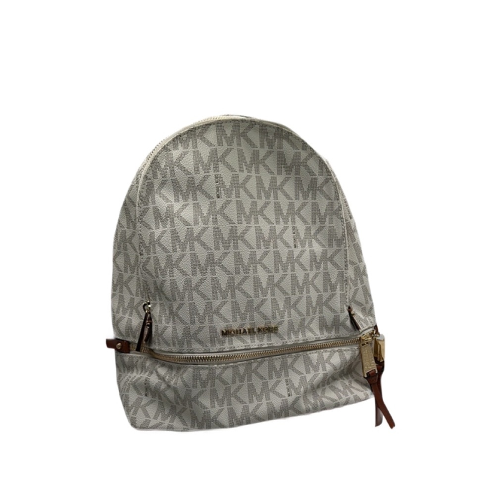 Michael Kors White and Brown‎ Backpack with Signature MK Design